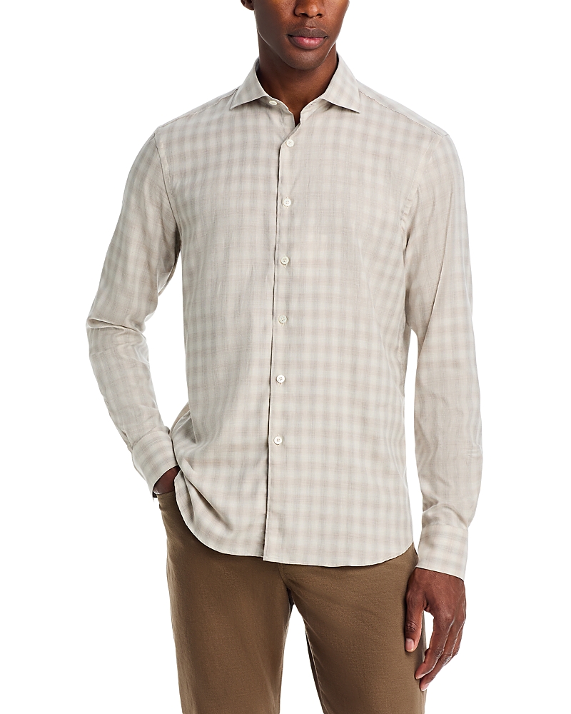 Canali Soft Plaid Sportshirt In Tan