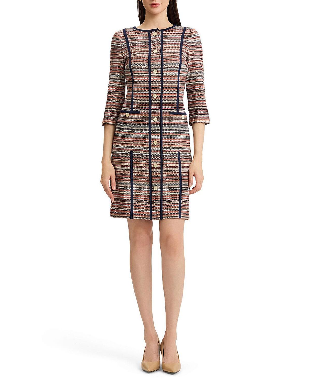 Ming Wang Horizontal Multi-Stitch Knit Sheath Dress