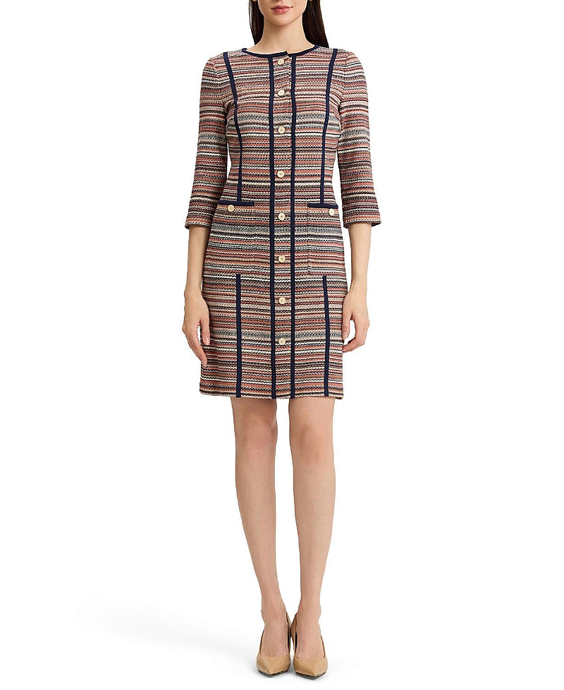 Ming Wang Horizontal Multi-Stitch Knit Sheath Dress