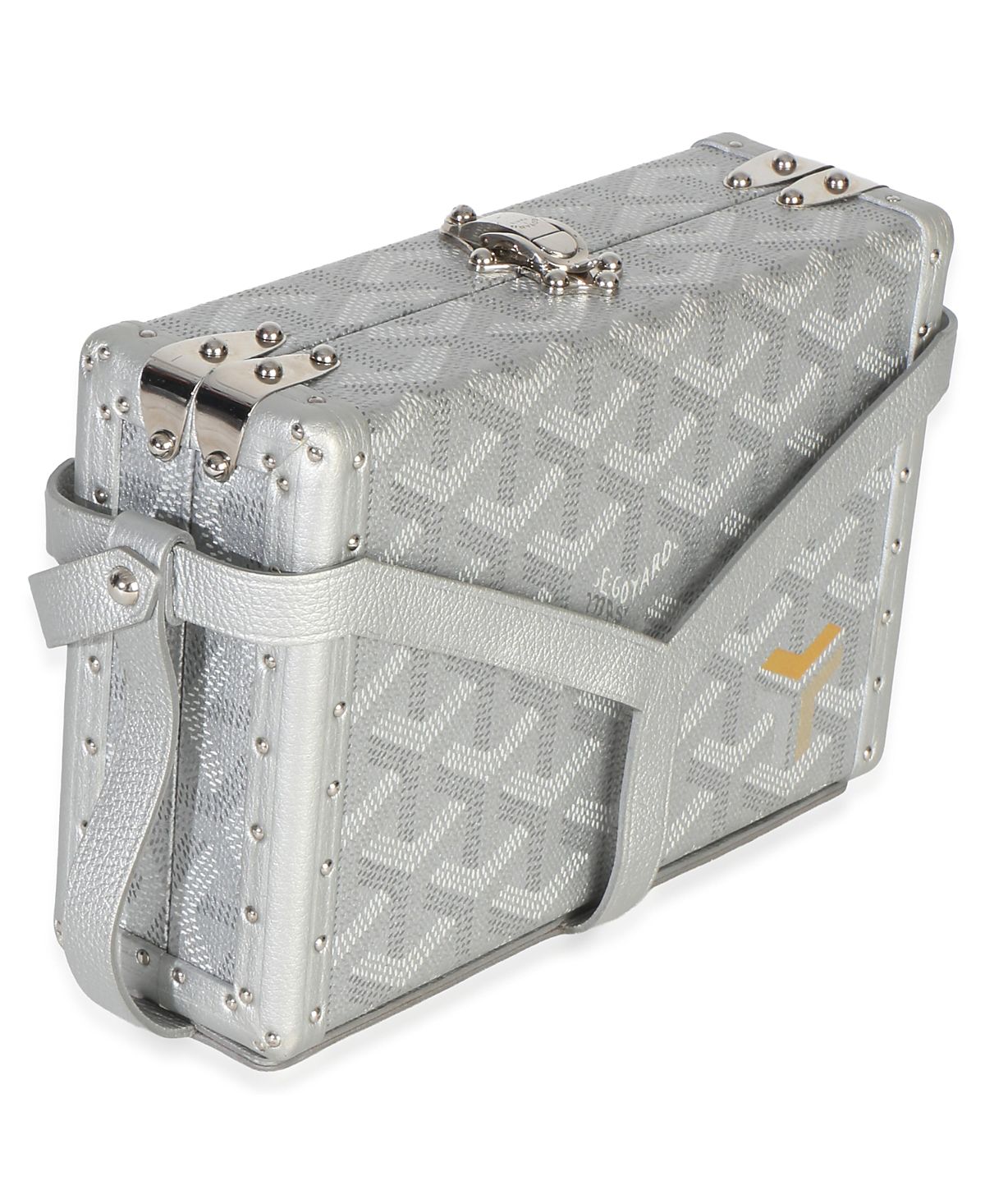 Pre-Owned Goyard Silver Precious Metals Goyardine Canvas Minaudiere Trunk Canvas Handbag