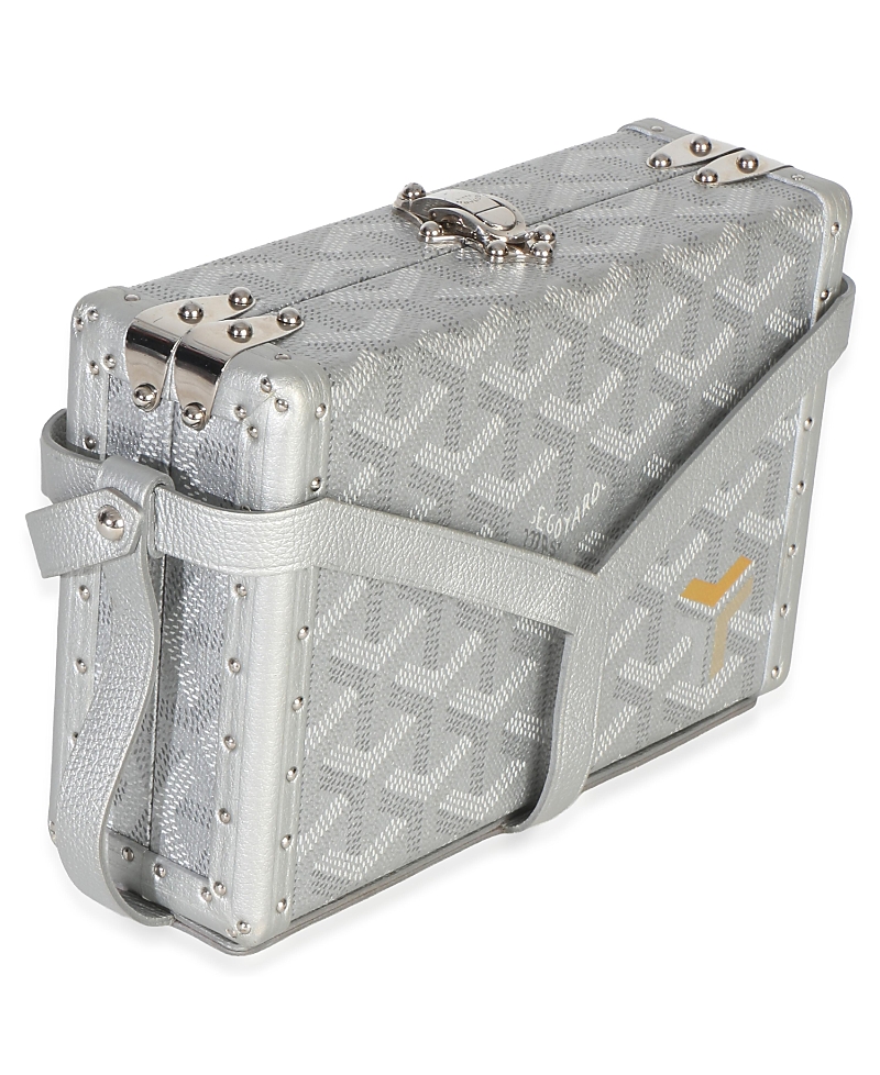 Pre-Owned Goyard Silver Precious Metals Goyardine Canvas Minaudiere Trunk Canvas Handbag