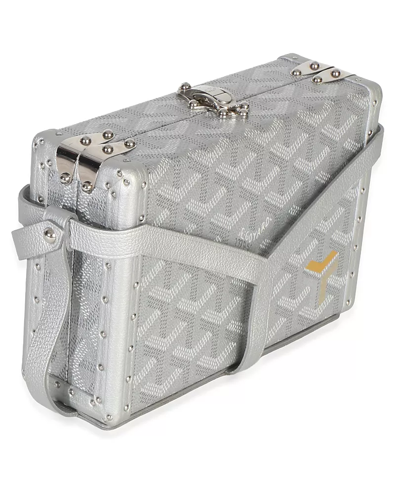 Pre-Owned Goyard Silver Precious Metals Goyardine Canvas Minaudiere Trunk Canvas Handbag