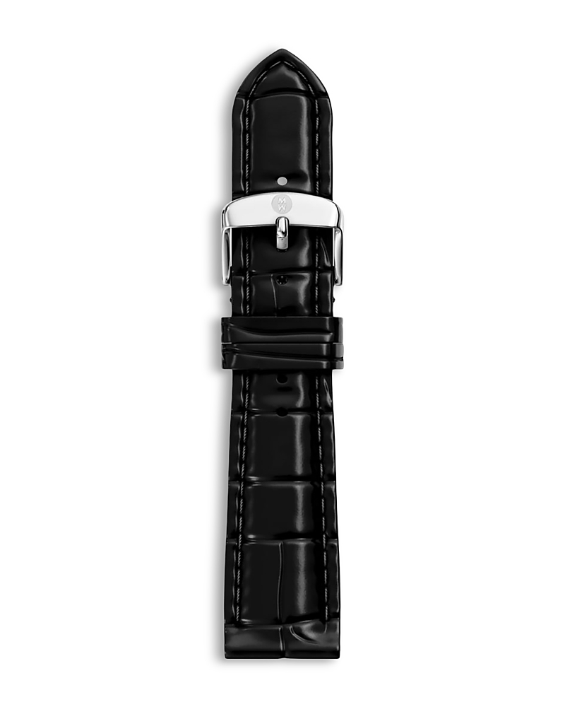 Michele Black Croco Embossed Leather Watch Strap, 18mm