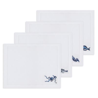 Marine Motif Embroidered Linen Placemats, Set of 4