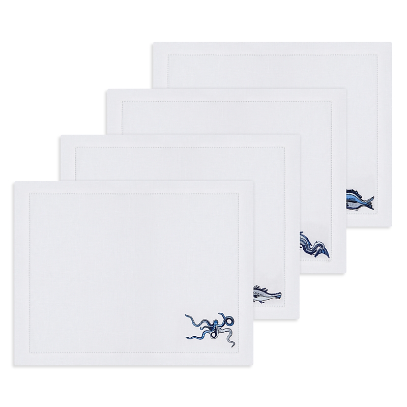 Kutnia Marine Motif Embroidered Linen Placemats, Set of 4