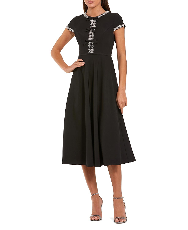 Mac Duggal Crepe Midi Dress with Rhinestone Beading