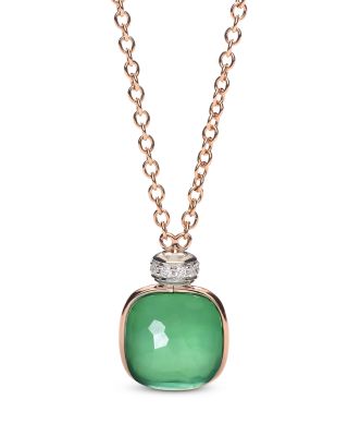 18K White & Rose Gold Nudo Prasiolite & Green Agate Doublet & Diamond Pendant Necklace, 16.5"