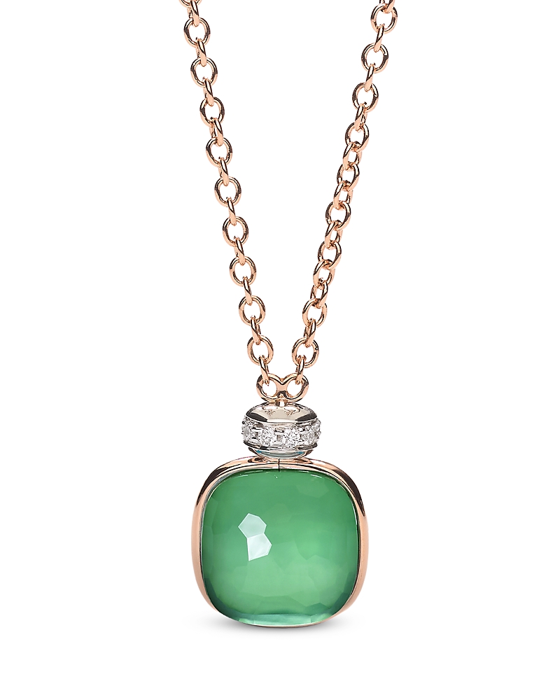 Pomellato 18K White & Rose Gold Nudo Prasiolite & Green Agate Doublet & Diamond Pendant Necklace, 16.5