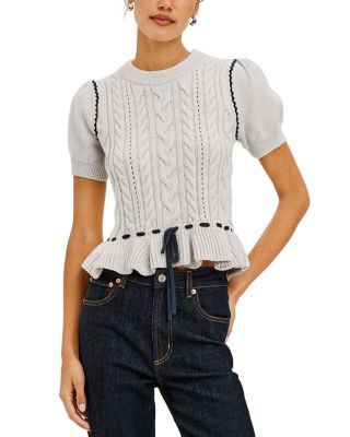 Chandi Cable Knit Ruffle Hem Sweater