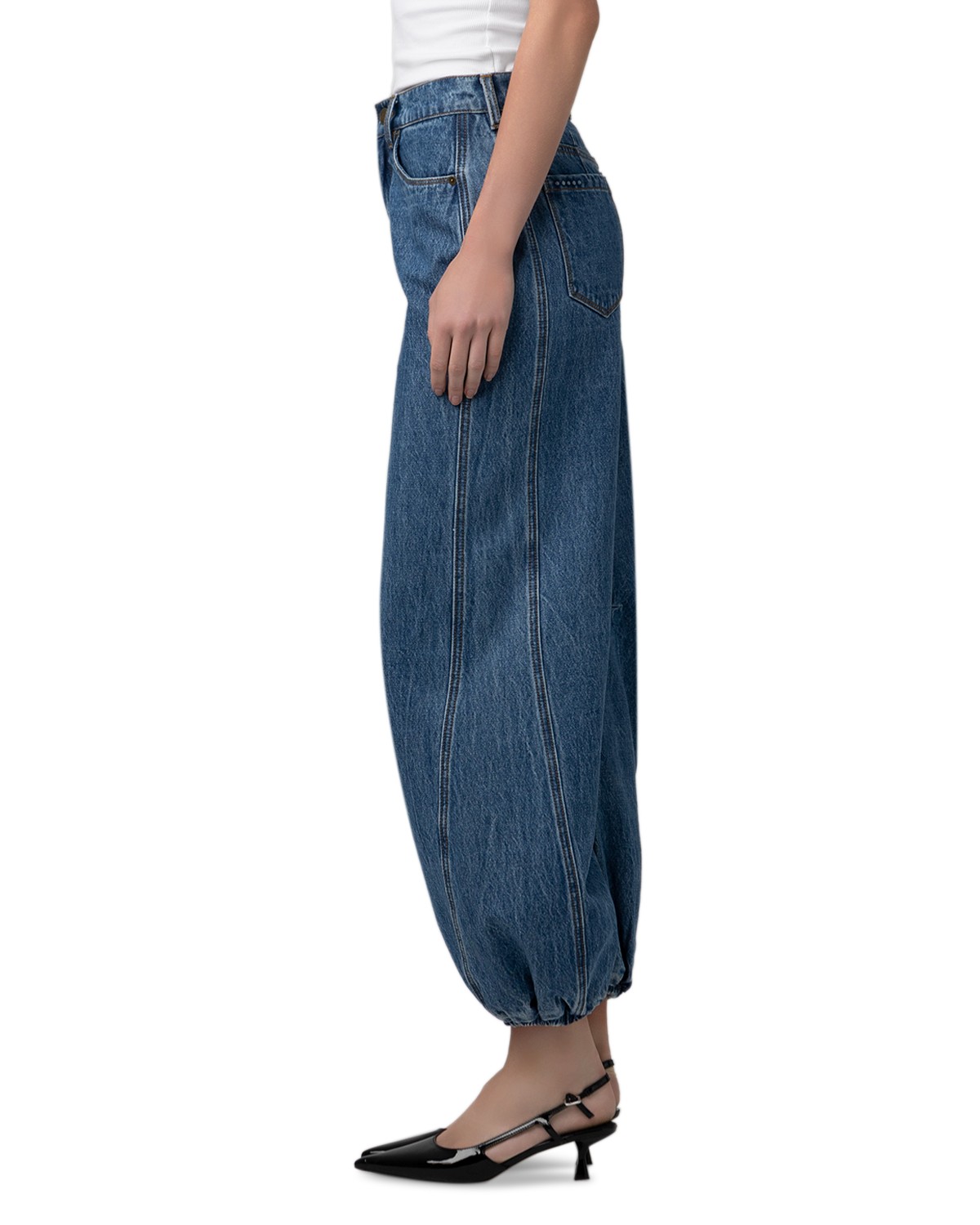 Cotton Denim Balloon Jeans in Old Flame