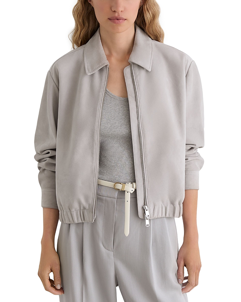 Reiss Lottie Suede Bomber Jacket In Gray