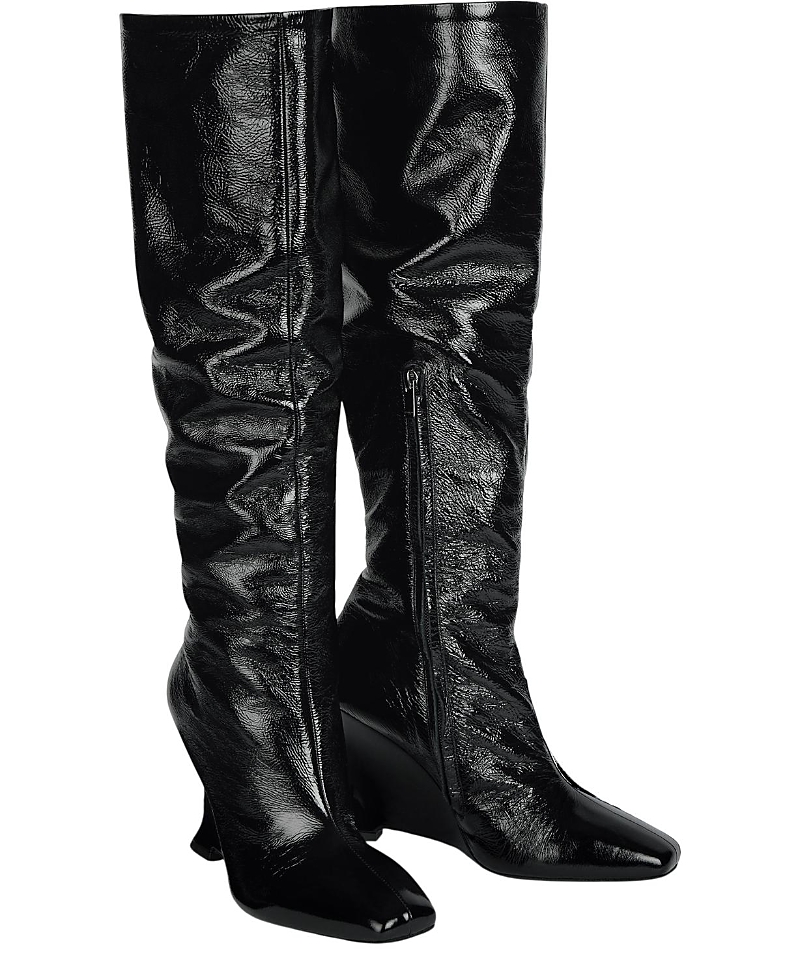 Balmain Women's Wedge Boots in Crinkled Patent Leather