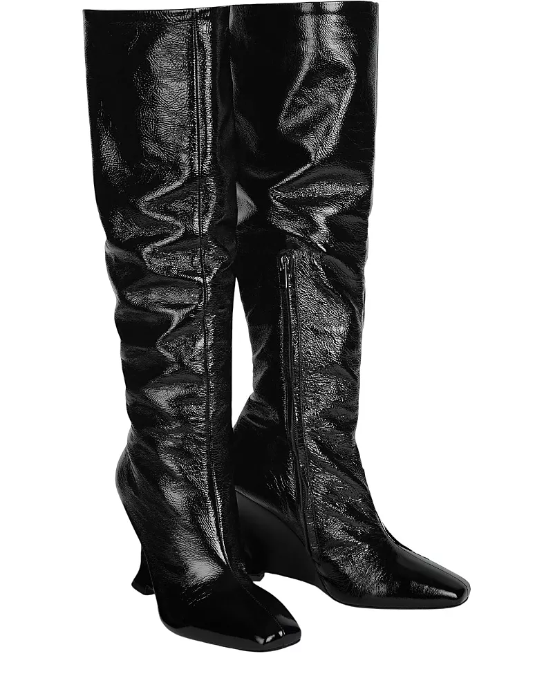 Balmain Women's Wedge Boots in Crinkled Patent Leather