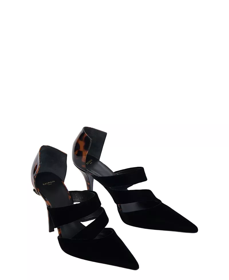 Balmain Women's Velvet and Printed Patent Leather Courts