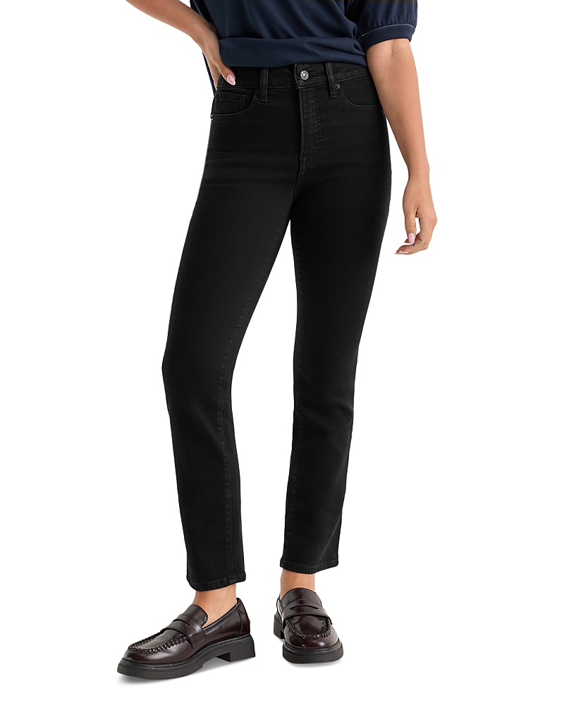 Good American Soft Tech Good Legs Mid Rise Straight Jeans in Black001