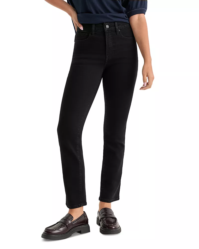 Good American Soft Tech Good Legs Mid Rise Straight Jeans in Black001