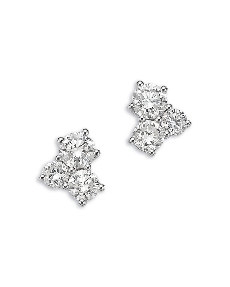 Bloomingdale's Fine Collection Luxe Collection Certified Lab Grown Diamond 3 Stone Cluster Stud Earrings in 14K Gold, 1.5 tcw