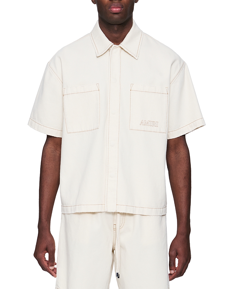 amiri Denim Short Sleeve Shirt in Sandstone