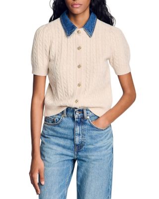 Cardigan with Denim Collar