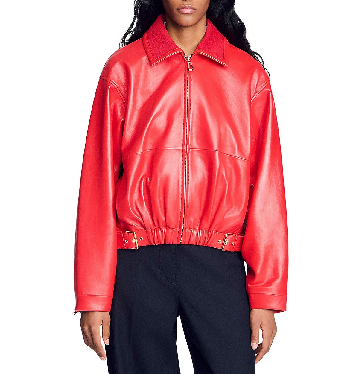 Sandro Clemy Zip Front Leather Jacket