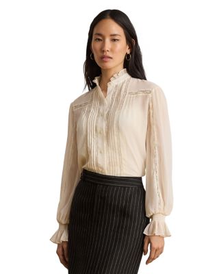 Lace Trim Crinkle Georgette Blouse