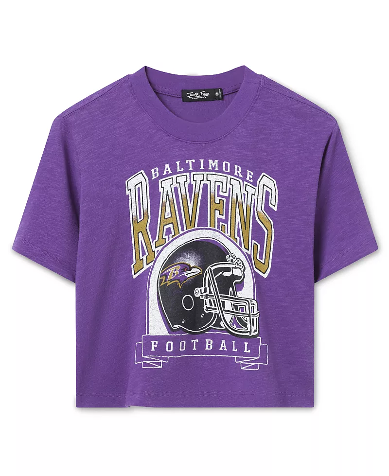 Junk Food Clothing Women's Baltimore Ravens Helmet Mock Neck Crop Tee