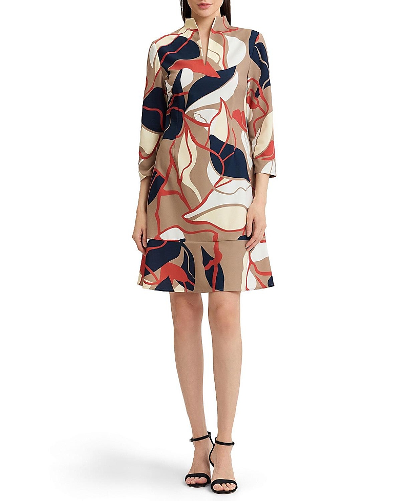 Ming Wang Abstract Floral Printed Stretch Deco Crepe Dress