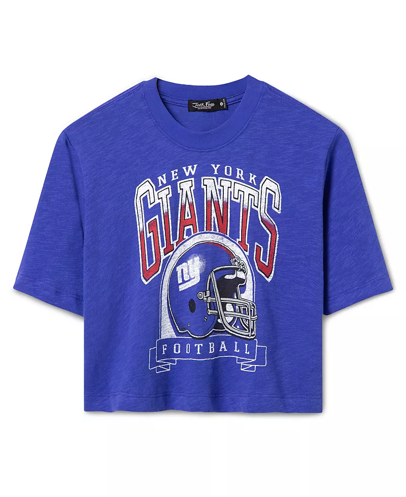Junk Food Clothing Women's New York Giants Helmet Mock Neck Crop Tee