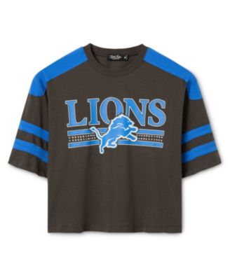 Junk Food Clothing Women's Detroit Lions Striped Bling Crop Tee