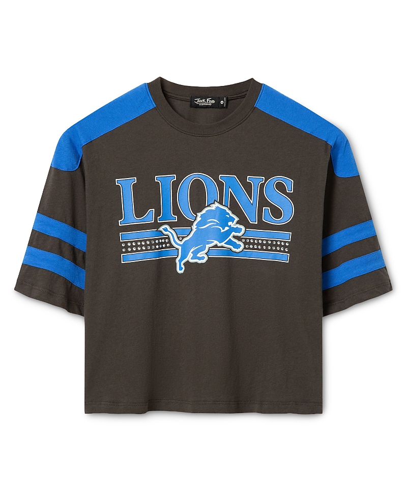 Junk Food Clothing Women's Detroit Lions Striped Bling Crop Tee