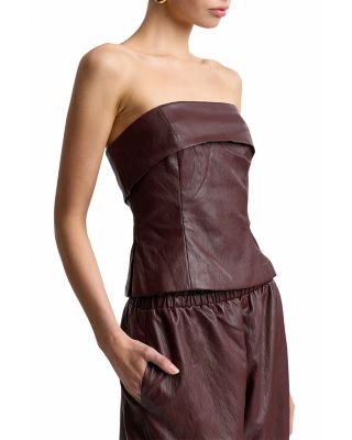 Faux Leather Foldover Strapless Top - thumbnail 4
