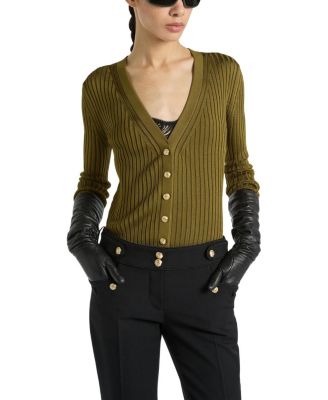  Buttoned Ribbed Knit Cardigan