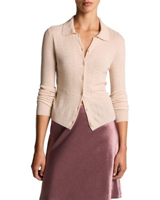 Wool Pointelle Collared Cardigan