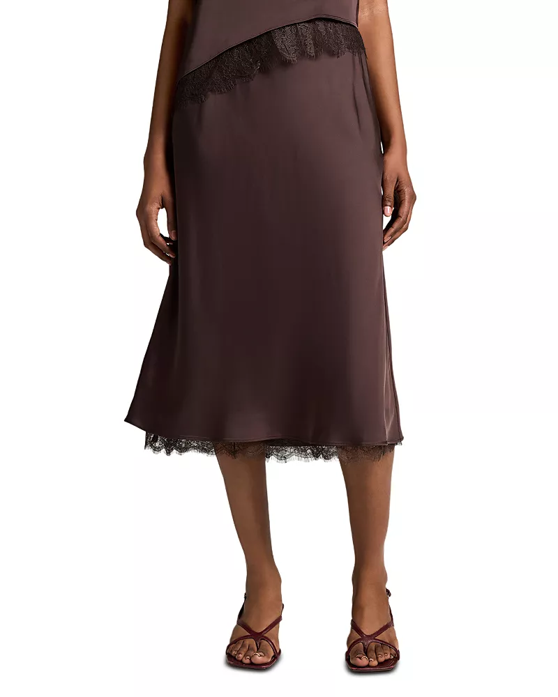 Vince Lace Trim Satin Slip Skirt