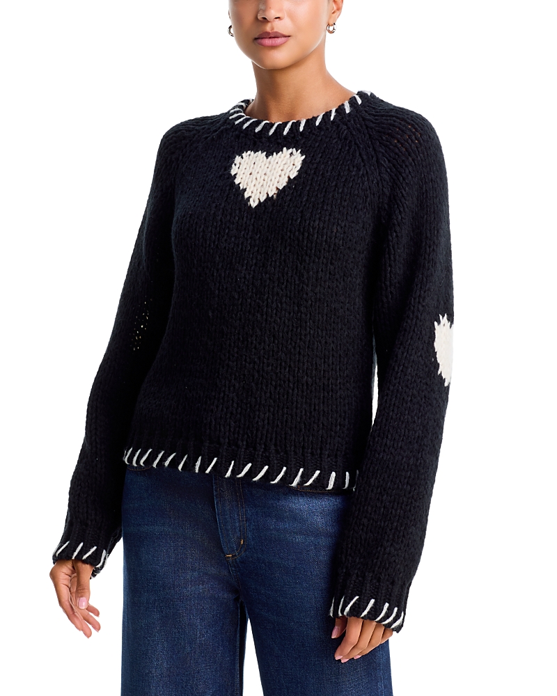Aqua Whipstitched Heart Trim Crewneck Sweater - Exclusive