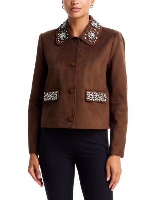 Embellished Faux Suede Jacket - Exclusive