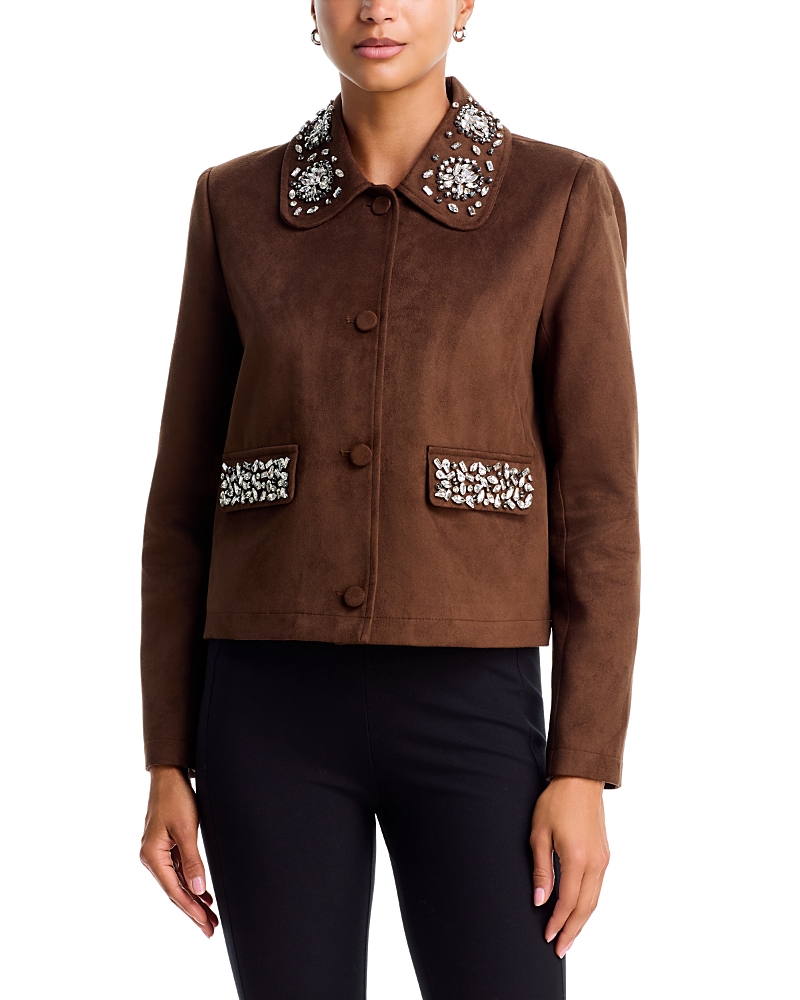 Aqua Embellished Faux Suede Jacket - Exclusive