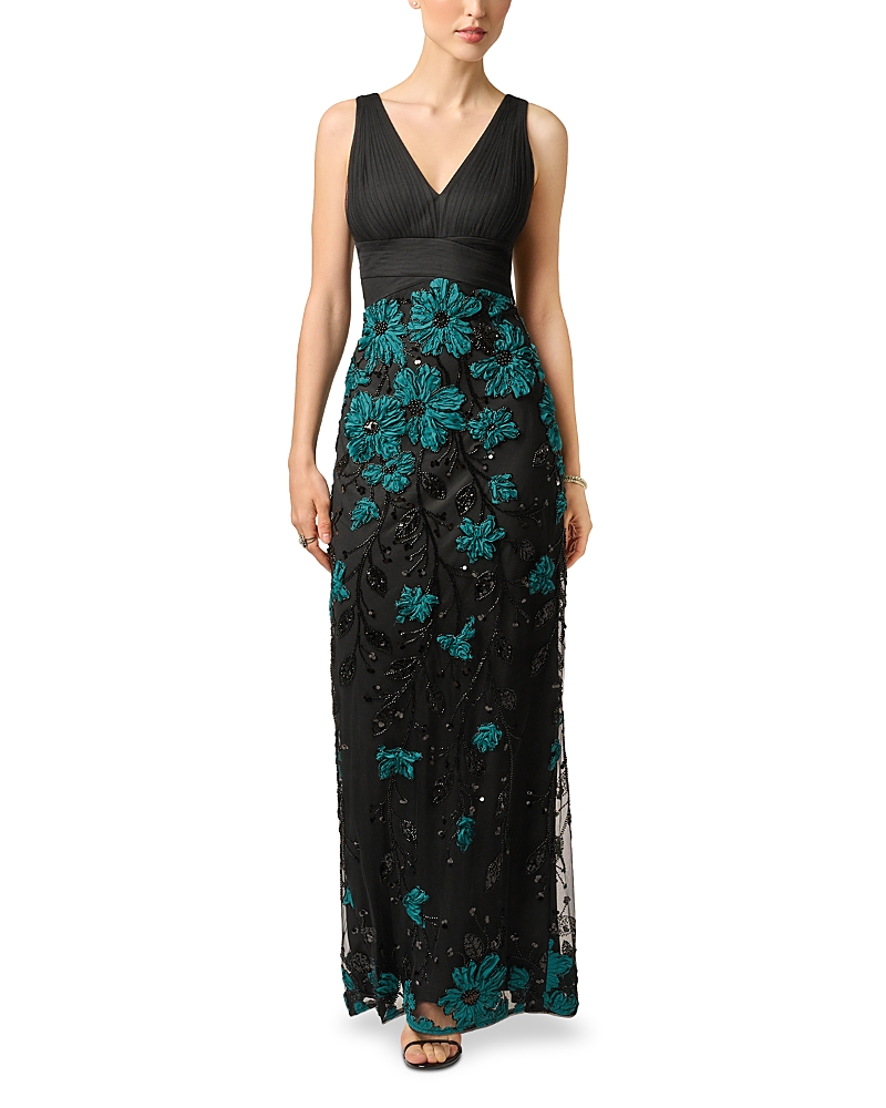 Aidan Mattox 3D Embroidered Pleated Bodice Dress