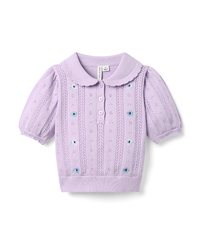 Janie and Jack Girls' Embroidered Pointelle Sweater Top - Baby, Little Kid, Big Kid