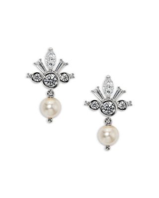 Cubic Zirconia & Imitation Pearl Under the Sea Crown Drop Earrings