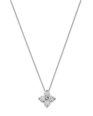 Diamond Flower Pendant Necklace in 14K White Gold, 1.50 tcw