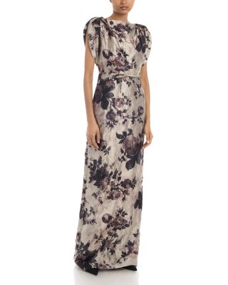 Textured Satin Short Sleeve Gown