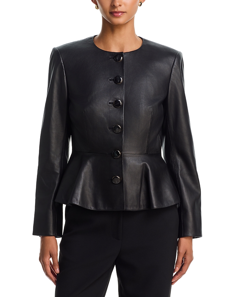 Veronica Beard Quinn Peplum Leather Jacket