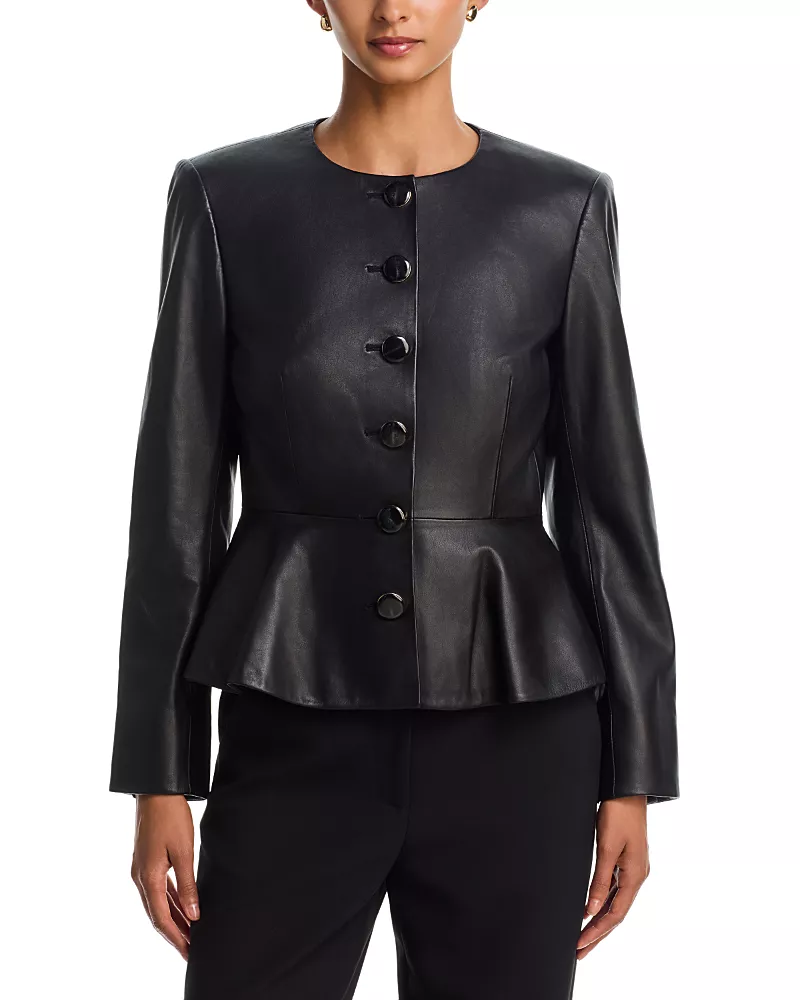 Veronica Beard Quinn Peplum Leather Jacket