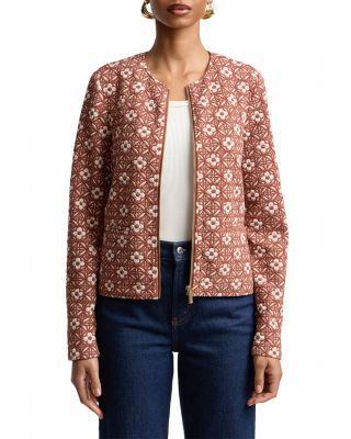 Jacquard Collarless Moto Jacket