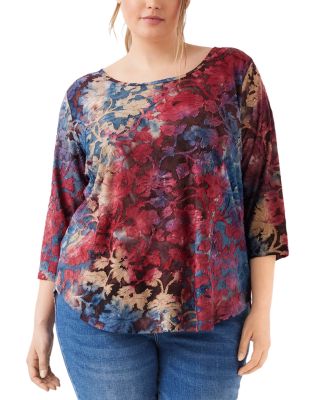 Plus Tie Dyed Burnout Shirttail Top