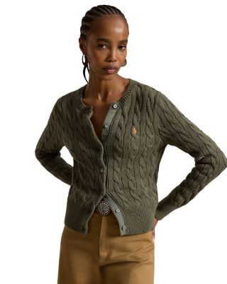 Cable Knit Cotton Crewneck Cardigan
