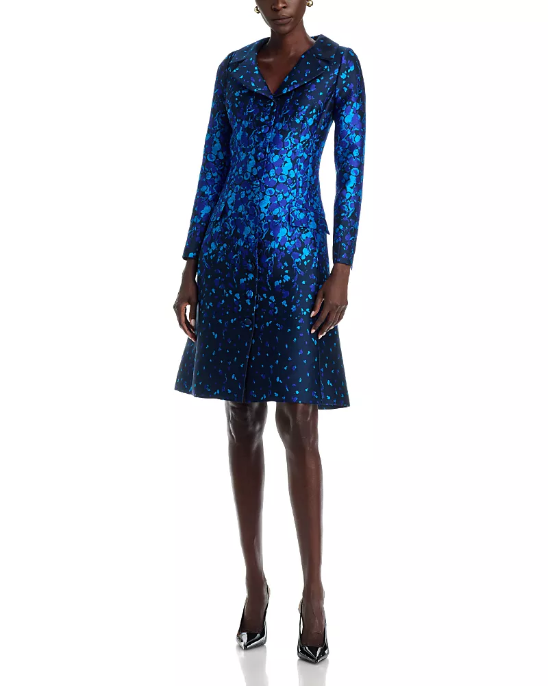 Teri Jon by Rickie Freeman Mikado Abstract Print Coat Dress