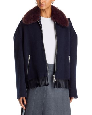 Faux Fur Collar Scarf Hem Jacket