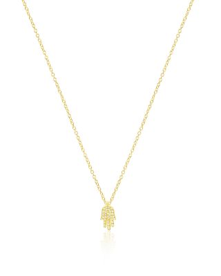 14K Yellow Gold Diamond Hamsa Hand Pendant Necklace, 0.07 tcw